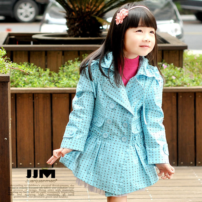 Roll 2013 spring female child polka dot double breasted trench 50040