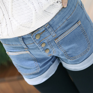 Roll-up 2013 hem denim shorts loose plus size single breasted denim shorts female