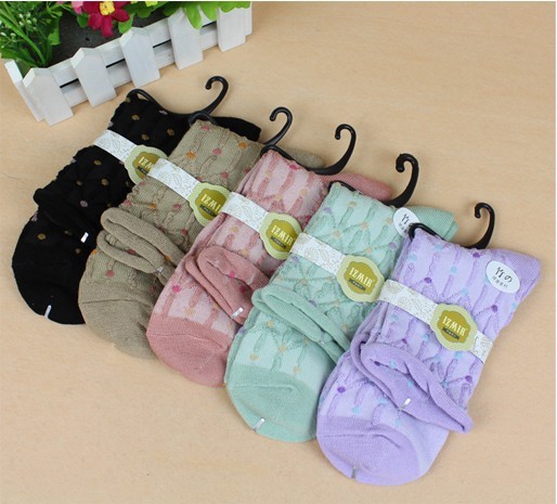 Roll-up hem bamboo fibre socks laciness dot women's socks women's sock