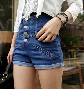 roll-up hem denim shorts Gril Slim Denim Vintage Cuffed High Waist Skinny Hot Shorts Jeans Pants Can Drop shipping