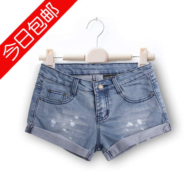 Roll-up hem hole loose casual denim shorts female shorts breasted spring 1056
