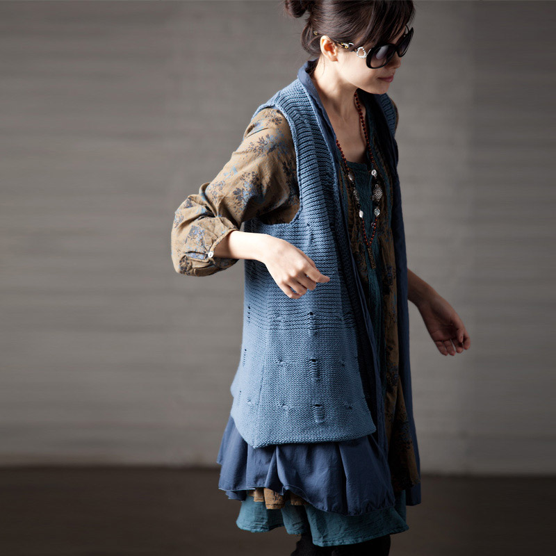 Roll-up z3010a hem patchwork faux two piece sleeveless cardigan 2013 women's cocoa - meters