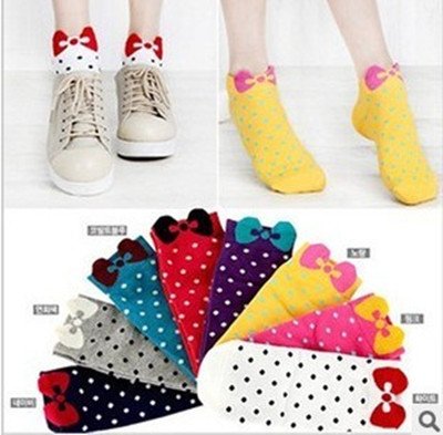 Romantic 2012 feet bow cotton socks / Lace Polka Dot socks / stockings, free shippingy005