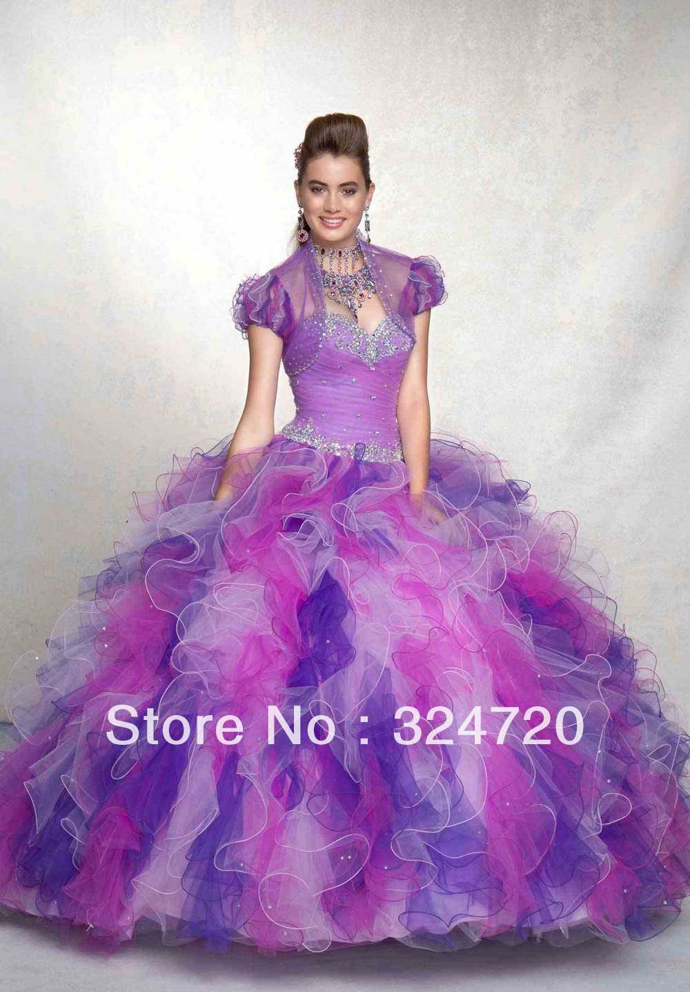 Romantic beading 2013 purple multi colored puffy quinceanera dress Style 88047 custom size custom color wholesale free shipping
