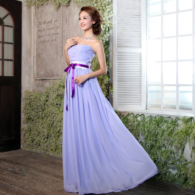 Romantic bride formal dress purple long design chiffon formal dress tube top formal prom evening chiffon 2012