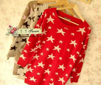 Romantic five-pointed star o-neck long-sleeve medium-long pullover gentlewomen sweater 3 b7