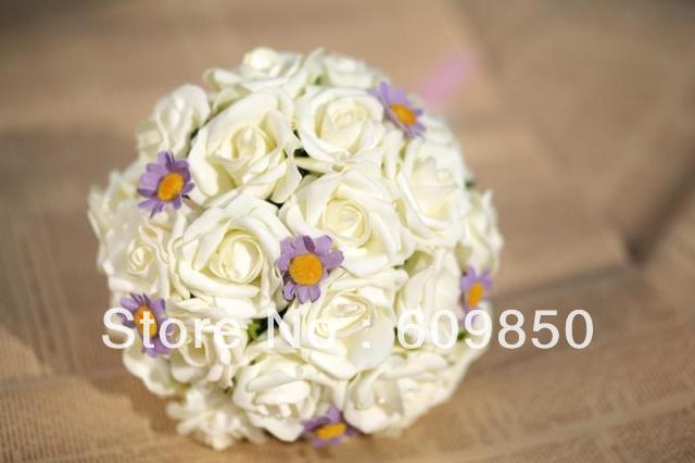 Romantic latest elegant ivory  rose and purple wedding hand bouquet