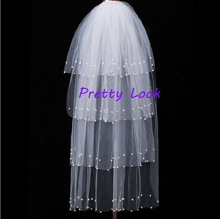 Romantic Pearl Edge 4T Layers Short  Bridal Veils,Bridal Accessories