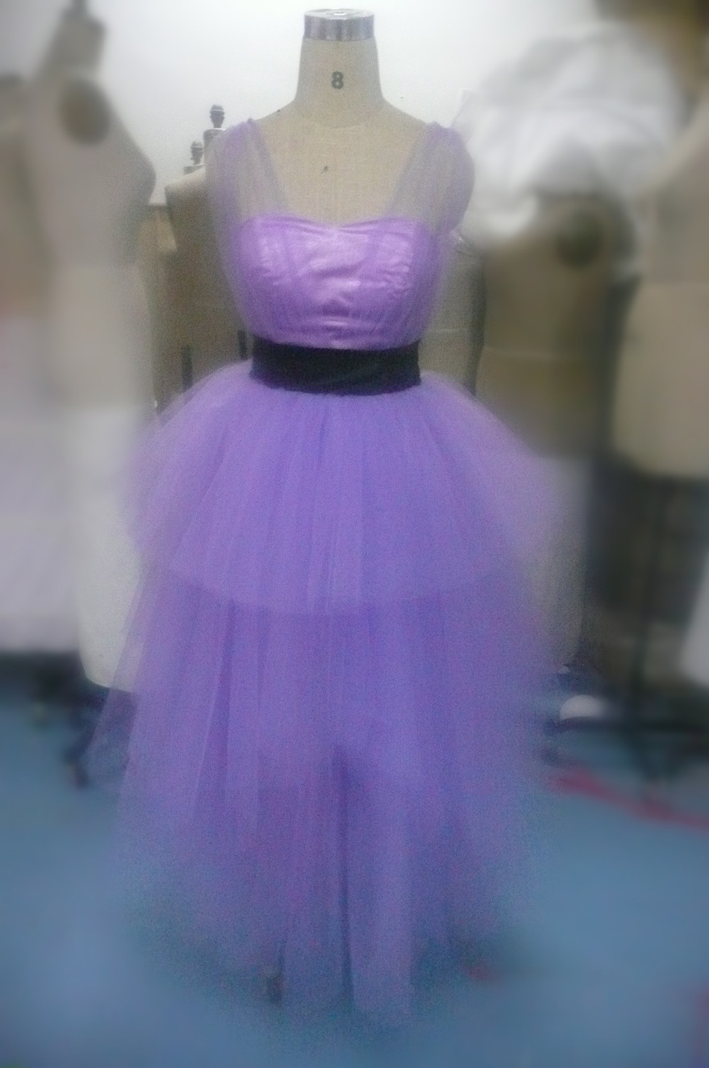 Romantic Purple Tulle Princess Skirt Newest Bridal Flower Girl Dress With Black Sash LR-C