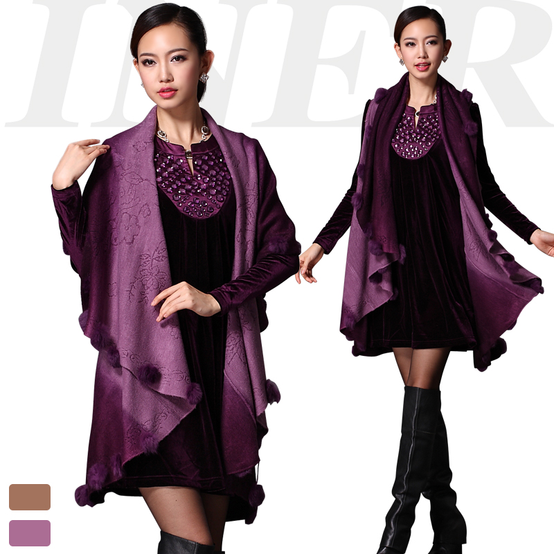 Romantic rabbit fur ball all-match wool irregular cape medium-long cloak gradient outerwear