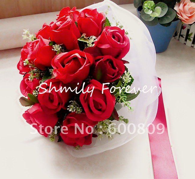 Romantic Red Rose Flower Wedding Bridal Bouquets,Bridesmaid /Flower Bouquets/Wedding Throw Bouquet