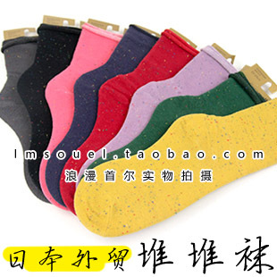 Romantic seoul multicolour pocks roll-up hem high women's socks