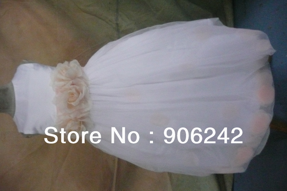 Romantic Sleeves Orange Petals Handmade Flowers Newest Bridal Flower Girl Dress LR-C