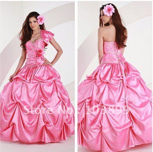 Romantic Sweetheart Pink Taffeta Summer Quinceanera Dress