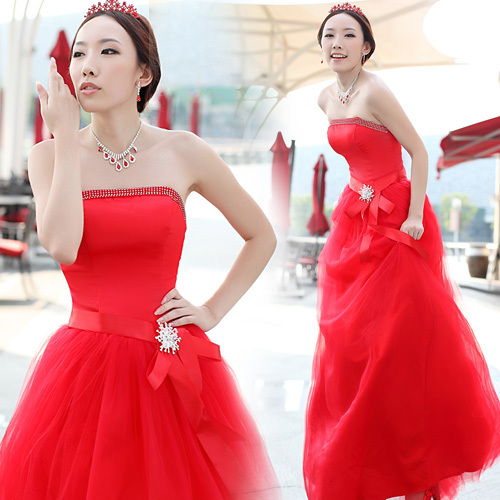 Romantic tulle red marry evening dress skirt long design costume l06