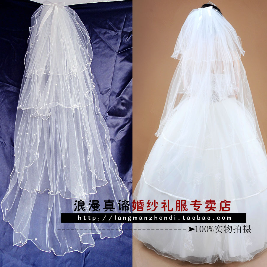 Romantic wedding accessories bridal veil 4 beaded bow princess veil