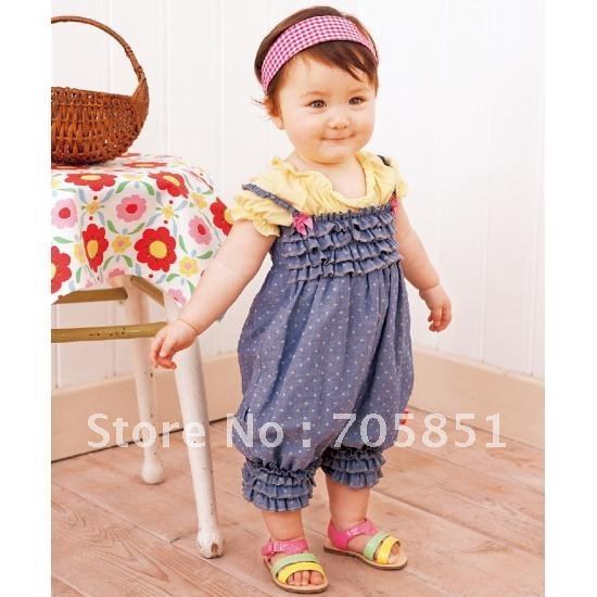 Romper,Siamese trousers.Denim harnesses,Girls baby dress,5 pieces/lot