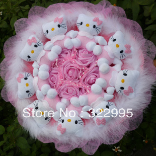 Rose doll KT cat cartoon bouquet holding flowers marriage birthday bouquet Valentine gifts W899