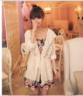 Rose lace gauze patchwork with a hood sun-shading sunscreen slim waist long-sleeve cape outerwear