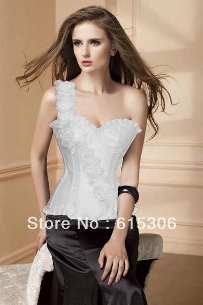 Rose Luxury style Floral One Shoulder Boned Lace Up Corset Bustier
