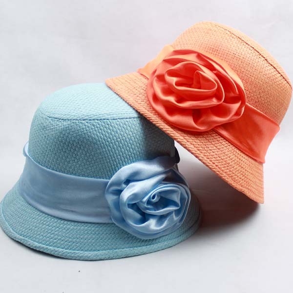 Rose small dome fedoras straw braid hat summer elegant intellectuality women's hat 12046