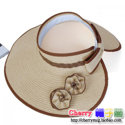 Rose straw braid visor sun-shading spring and summer female fashion folding breathable large brim beach hat