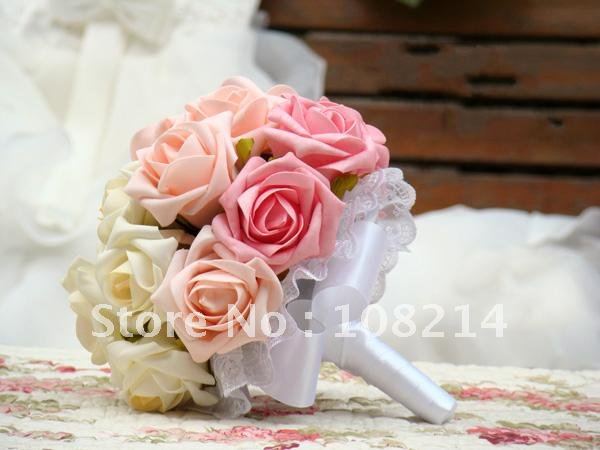 Rose, Wedding Bouquet, big bouquet, white pink artificial flowers, free shipping