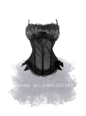 Rose white / red / black / blue satin single shoulder jacket forming machine lace corset bodice clubwear + G string S-XXL