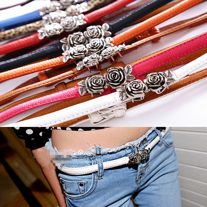 Rosemary petal style buckle double faced leather vintage adjustable length thin belt female belly chain