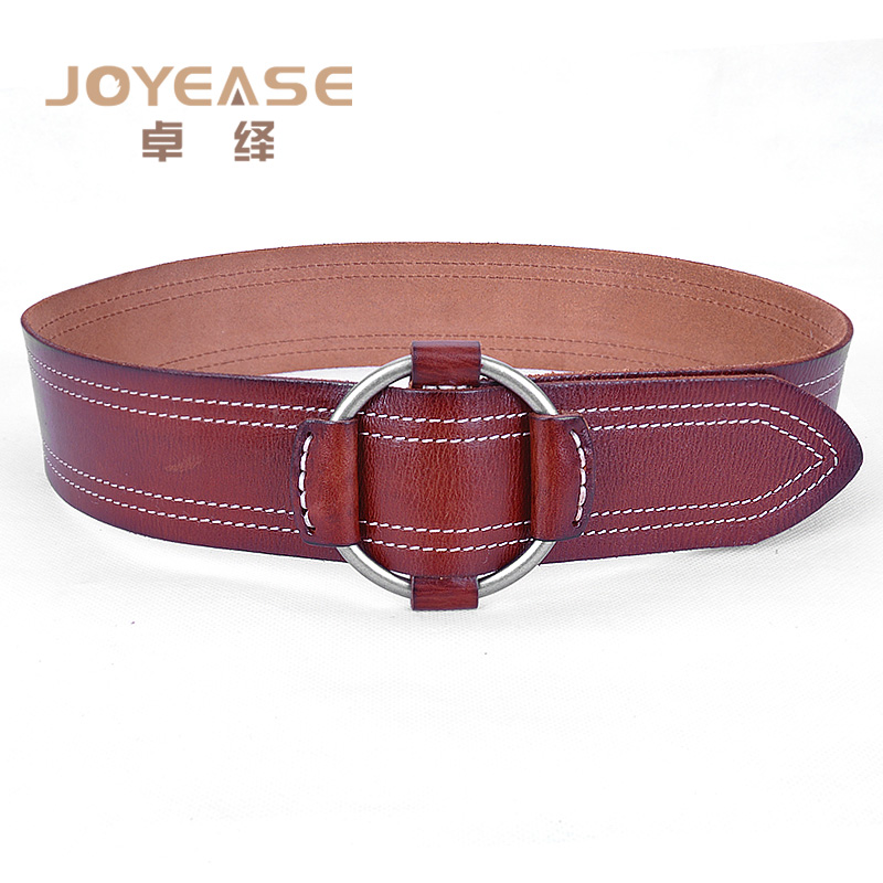 Round buckle first layer of cowhide vintage big round buckle cummerbund belt genuine leather women's cummerbund belt