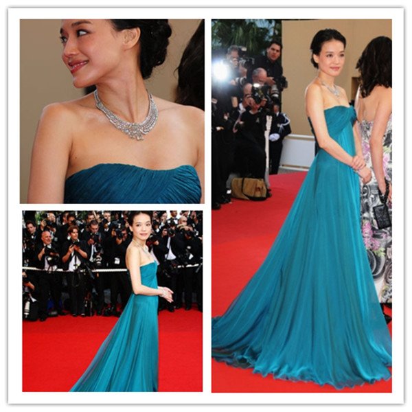 Royal Blue A Line Floor Length chiffon Chinese Celebrity Red Carpet Dresses