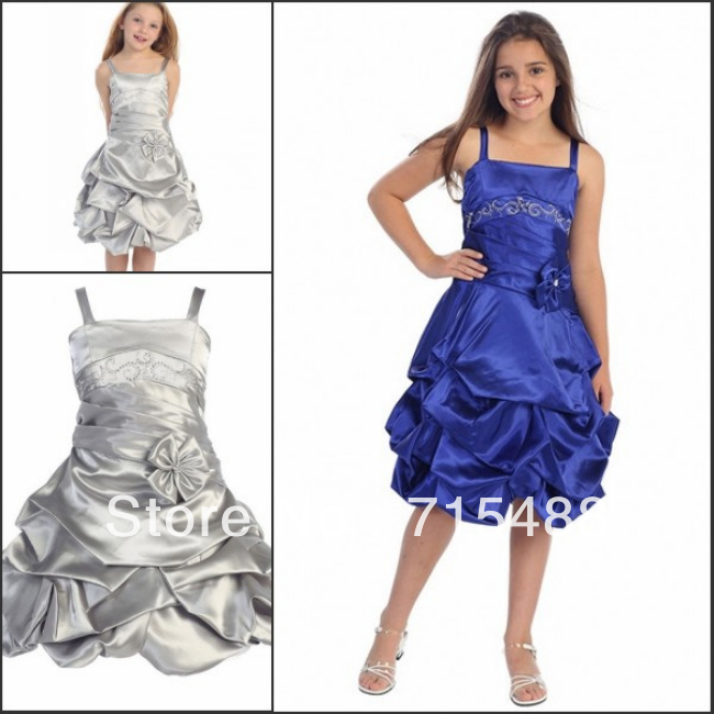Royal Blue Real Picture 2013 A-line Silk Flower Girl Dress