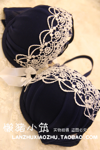 Royal lace decoration double shoulder strap bra women's single-bra underwear set 8039 navy blue