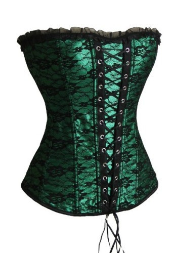 Royal shapewear green black color jacquard lace decoration full corset hanging buckle lacing