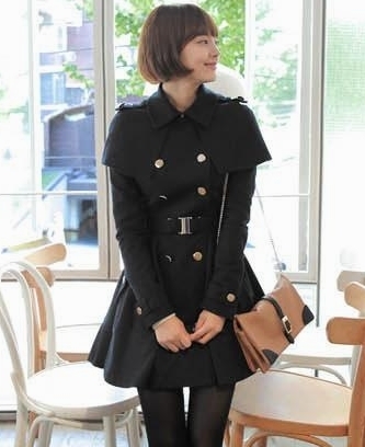 Royal wind skirt double breasted woolen outerwear women's cape cloak british style navy blue overcoat trench