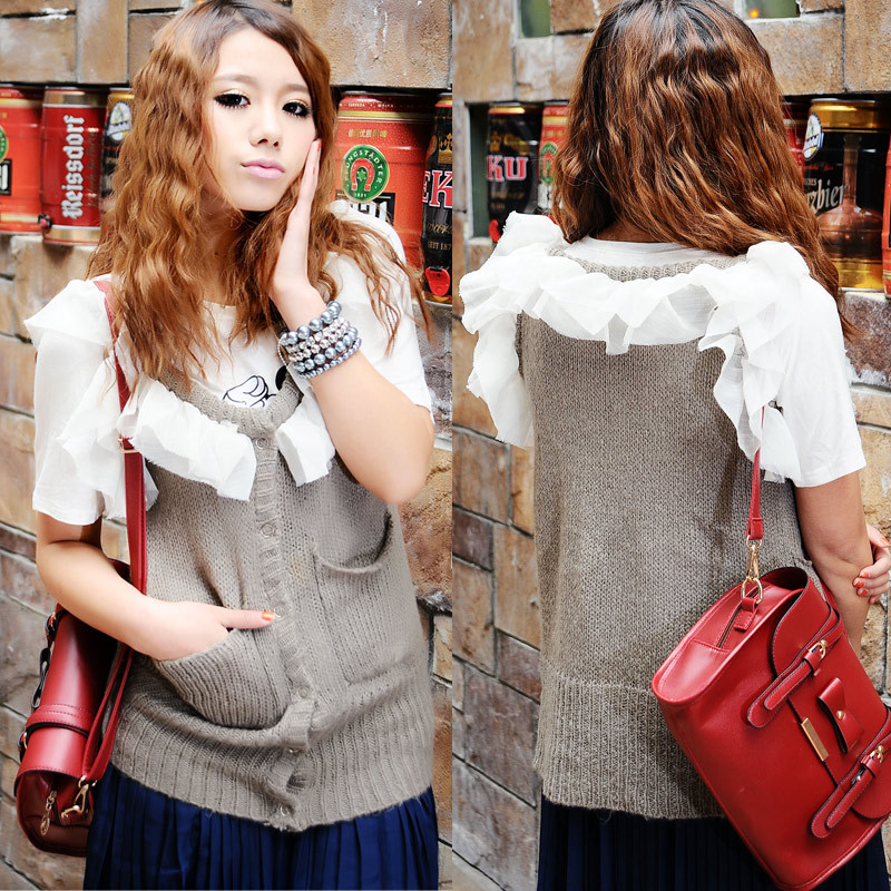 Ruffle grey woven vest all-match coat