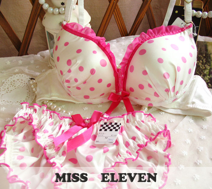 Ruffle hem insert dot underwear bra set 75b80b