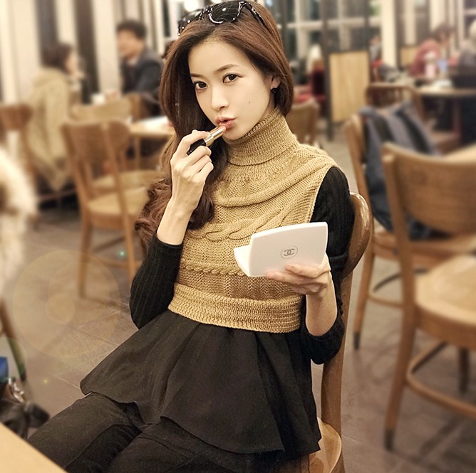 Ruffle hem turtleneck slim waist twist sweater top basic sweater free shipping