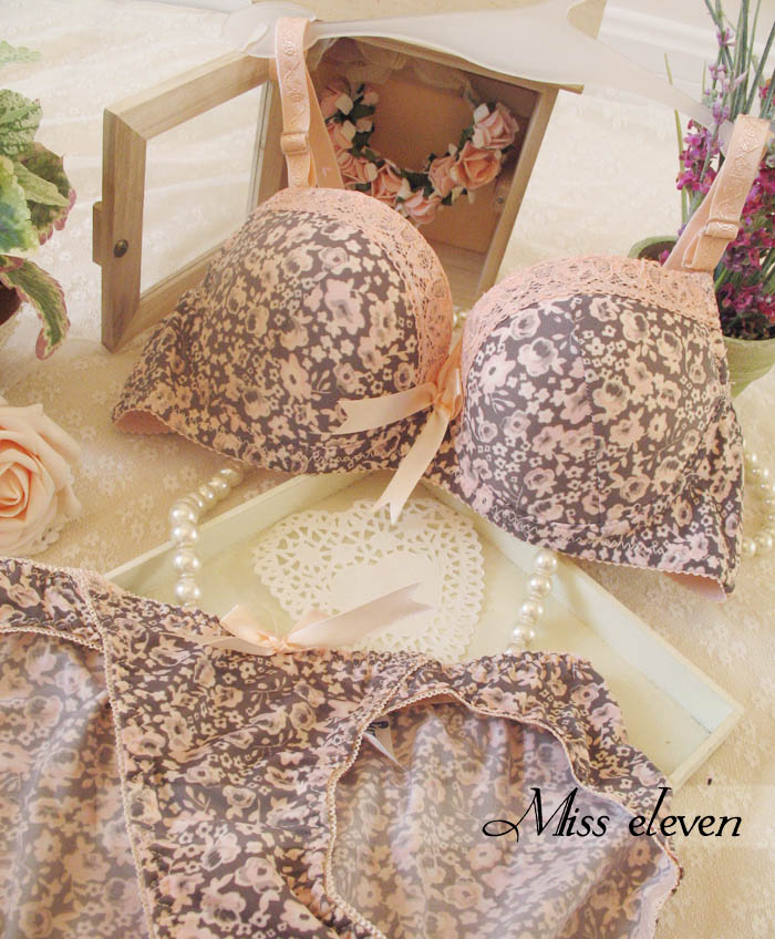 Rustic all-match floret push up side gathering comfortable underwear bra set