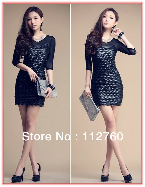 S-3XL fit slim half sleeve gauze+knitted+faux leather patchwork mini dress women, Black plus size dress sexy, Free shipping