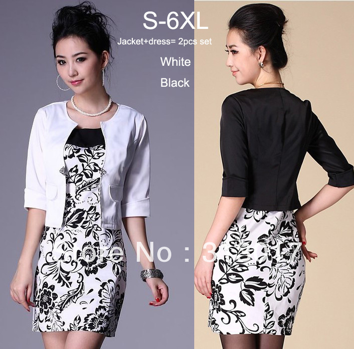 S-6XL  Plus Size free shipping women's spring and summer Temperament dress jacket+dress 2pcs set #D01
