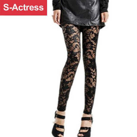 S-actress dream lace transparent lace leather legging lace legging