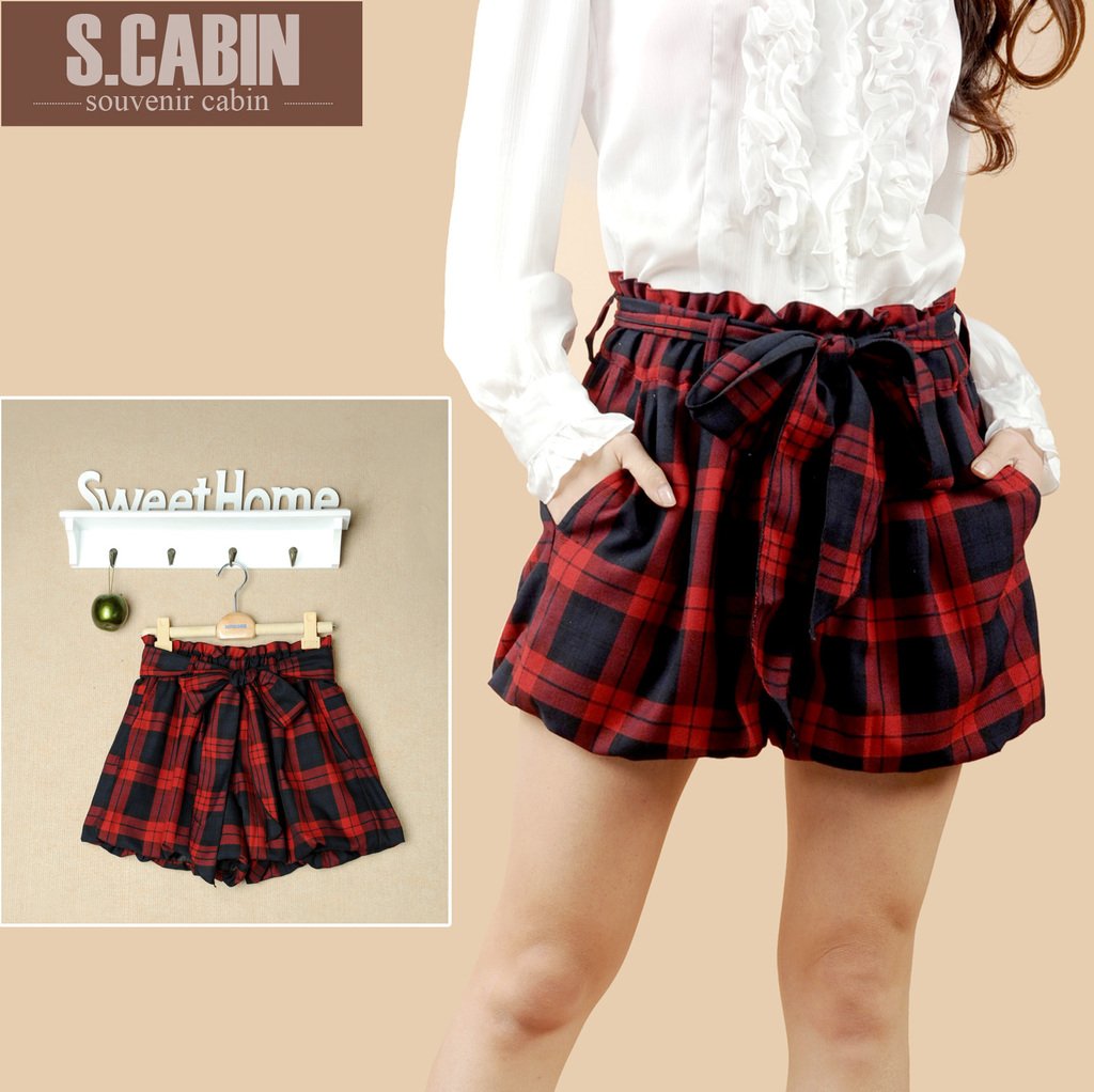 S-cabin 2012 spring japanese style plaid shorts women's