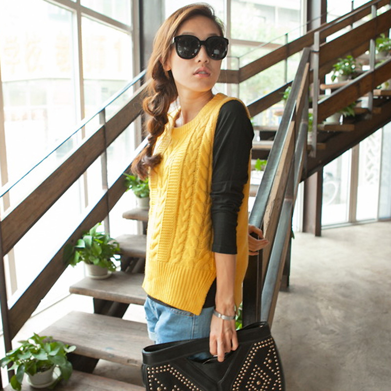 S-ghic autumn all-match women's twisted , dsmv sleeveless knitted top sweep placketing vest sweater shirt