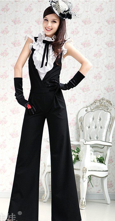 S-L free shipping manufacturers supply new fashion women's black coveralls pants #A0866