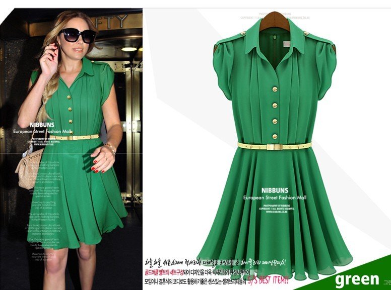 S-L free shipping manufacturers supply new fashion Women's Lapel lotus sleeve slim thin dress #Z330