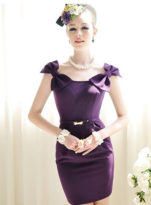 S-L free shipping manufacturers supply sexy Women's Purple Slim temperament bow dress(MOQ: 1pc) #C940