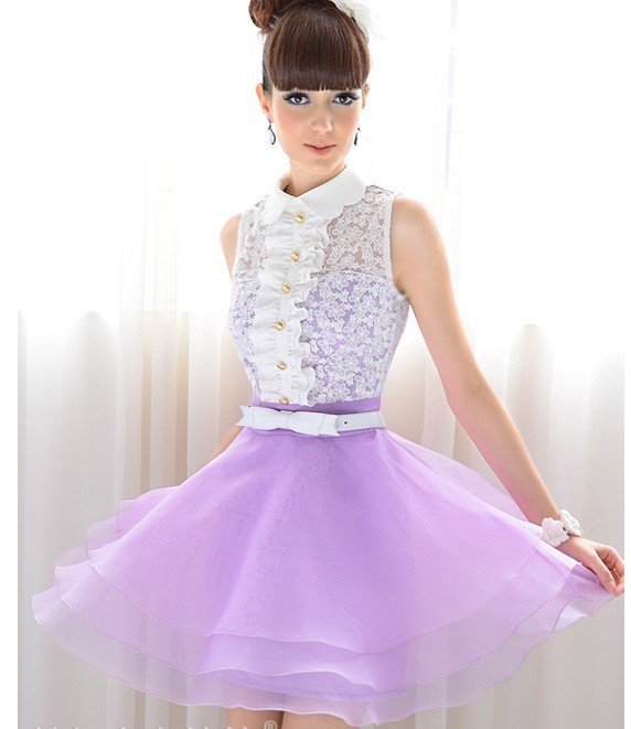 S-L free shipping manufacturers supply Women's Purple sleeveless lace fashion dress (MOQ: 1pc) #69822