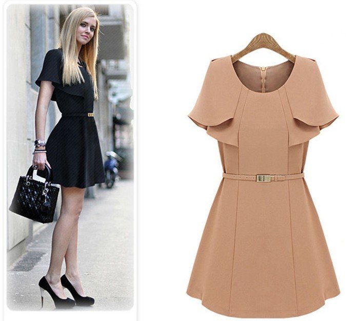 S-L free shipping manufacturers supply women's Shawl slim waist dress + belt  #C7659