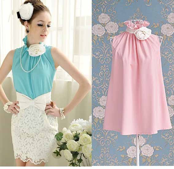 S-L free shipping new fashion Women's  sleeveless shirts with flower moq 1pc #CH0192